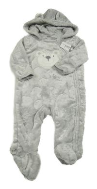 Šedá chlupatá kombinéza s medvídkem a kapucí Baby Mack