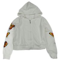 Bílá propínací crop mikinan s motýly a kapucí 