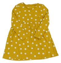 Hořčicové bavlněné šaty s puntíky Tu