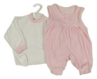 Nové - 2set - Světlerůžové dupačky + bílo-růžové sametové triko Teddy Bear