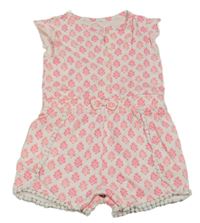 Bílý bavlněný kraťasový overal s výšivkou 