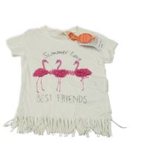 Nové - Bílé tričko s plameňáky a třásněmi 