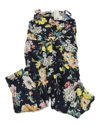 Nové - Tmavomodrý kalhotový overal s květy H&M