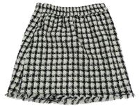 Bílo-černá kostkovaná sukně s třásněmi Dunnes