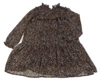 Černé kytičkované žoržetové šaty s volánky Jonas Nielsen 