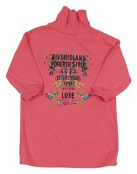 Růžové teplákové šaty s kytičkami a rolákem River Island