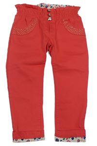 Korálové plátěné kalhoty s kamínky