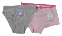2set - Světlerůžové kalhotky s baletkou + šedé kalhotky s květem