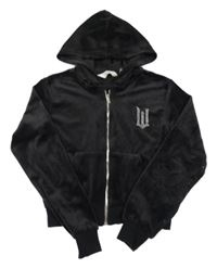 Černá sametová propínací crop mikina s Wicked z kamínků a kapucí H&M