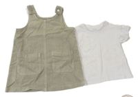 2set - Khaki riflové laclové šaty + bílé tričko s květy Primark