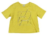 Žluté crop tričko s nápisem River Island 