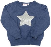 Tmavomodrý melírovaný svetr s hvězdičkou z flitrů impidimpi