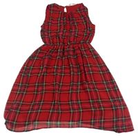 Červeno-tmavozeleno-kostkované šifonové šaty zn. H&M