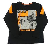 Černo-neonově oranžové triko se skateboardisty bpc
