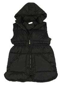 Černá kostkovaná prošívaná šusťáková zateplená vesta s odepínací kapucí H&M