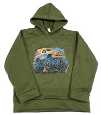 Khaki teplá mikina s monster truckem a kapucí