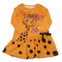 Oranžové melírované šaty se žirafou a mašlí a puntíky