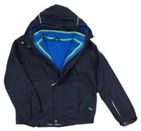 3v1 - Tmavomodrá kostkovaná šusťáková celoroční bunda s nášivkou a odepínací kapucí TCM