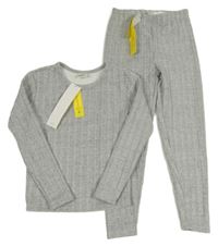 Nové - 2Set - Světlešedá melírovaná žebrovaná úpletová mikina + kalhoty SHEIN