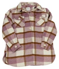 Starofialovo-bílo-hnědá kostkovaná vlněná košilová bunda PRIMARK