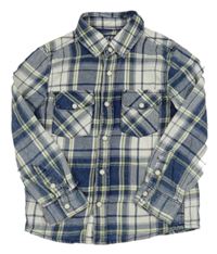 Bílo-tmavomodro-světlezelená kostkovaná košile