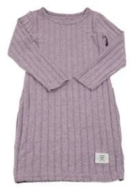 Lila-šedé melírované žebrované úpletové šaty s nášivkou 