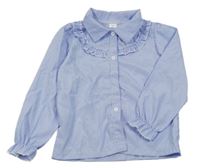 Modrofialovo-bílá pruhovaná halenka s kanýrky 