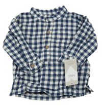 Nové - tmavomodro-bílá kostkovaná polokošile M&S