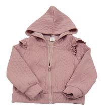 Starorůžová vzorovaná propínací crop mikina s volánky a kapucí SHEIN