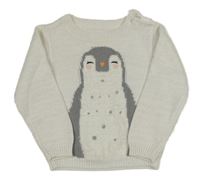 Bílo-stříbrný melírovaný svetr s tučňáčkem Mothercare