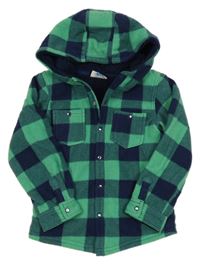 Zeleno-tmavomodrá kostkovaná fleecová zateplená košilová bunda s kapucí huLLabaLOO