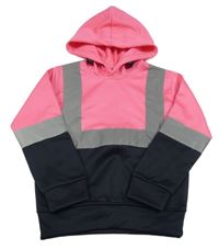 Růžovo-černá thermo mikina s reflexními pruhy a kapsou a kapucí