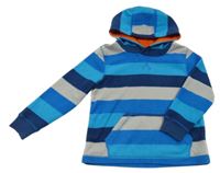 Modro-světlešedá pruhovaná fleecová mikina s kapsou a kapucí F&F