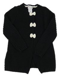 Černý žebrovaný propínací svetr s mašlemi TAHARI