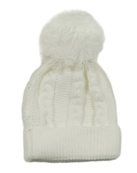 Bílá žebrovaná/vzorovaná čepice s bambulí Soft Touch