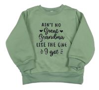 Khaki teplá mikina s nápisy a srdíčky 