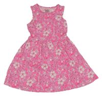 Růžovofialové šaty s květy a lístečky C&A