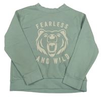 Olivovošedá mikina s medvídkem a nápisy ORCHESTRA