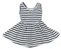 Bílo-tmavomodré pruhované šaty s mašlí