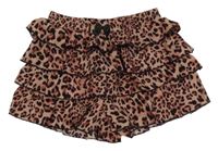 Starorůžovo-černé vzorované vrstvené sukňové kraťasy s mašlí SHEIN