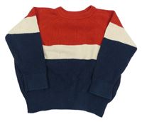 Červeno-smetanovo-tmavomodrý žebrovaný oversize svetr H&M