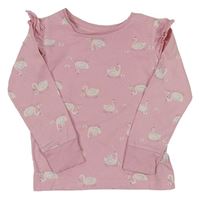 Růžové triko s labutěmi a volány Mothercare