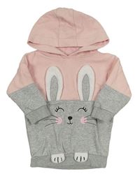 Růžovo-šedá mikina s králíkem a kapucí F&F