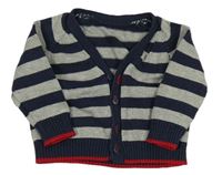 Tmavomodro-šedý pruhovaný propínací svetr Mothercare