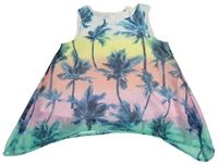 Žluto-růžovo-zelený šifonový asymetrický top s palmami H&M