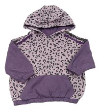Lila-fialová oversize mikina s leopardím vzorem a kapucí Next