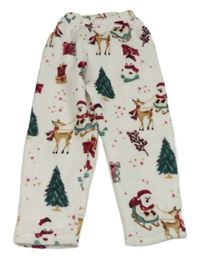 Bílý chlupaté tepláky se Santy a sněhuláky