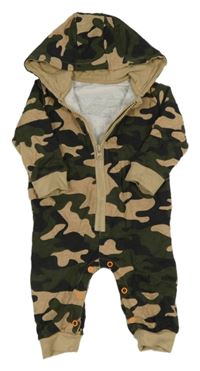 KHaki-hnědo-černá army tepláková kombinéza s kapucí Pep&Co