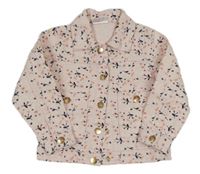 Růžová květovaná riflová bunda