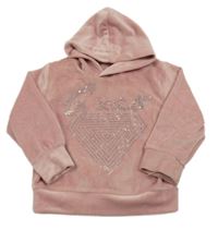 Starorůžová plyšová mikina s kamínky a kapucí